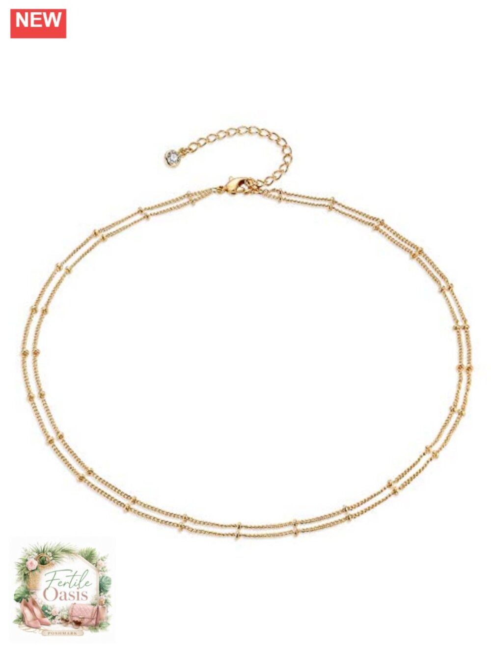 14K Gold Plated Multi-Row Choker Necklace Layered Beaded Chain Lobster Clasp
